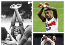 Sergio Lima no América do Rio, assim celebrou seu primeiro gol no Maracanã em 1971. Com este gesto se posicionou contra o racismo. Coincidentemente, agora em 2021, 50 anos após, vemos Bruno Henrique e a atleta Olímpica americana Raven Saunders, repetirem o mesmo gesto.